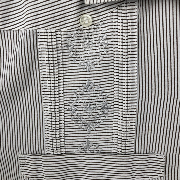 90'S ROMANI Embroidered Stripe Pattern Short-Sleeve Open Collar Mexican Shirt Cuban Shirt Box Shirt Men's Size M polyester white type Vintage Second Hand