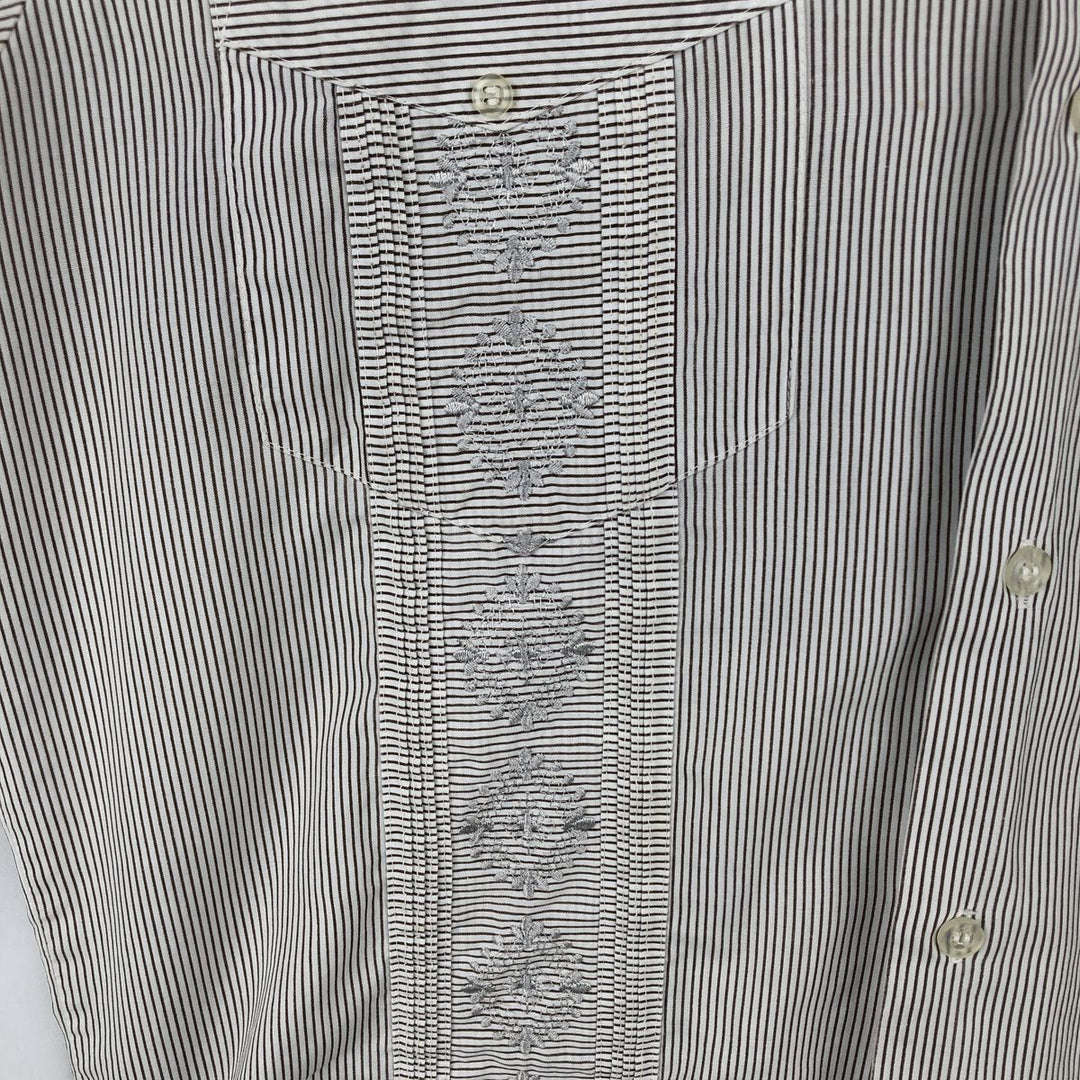 90'S ROMANI Embroidered Stripe Pattern Short-Sleeve Open Collar Mexican Shirt Cuban Shirt Box Shirt Men's Size M polyester white type Vintage Second Hand