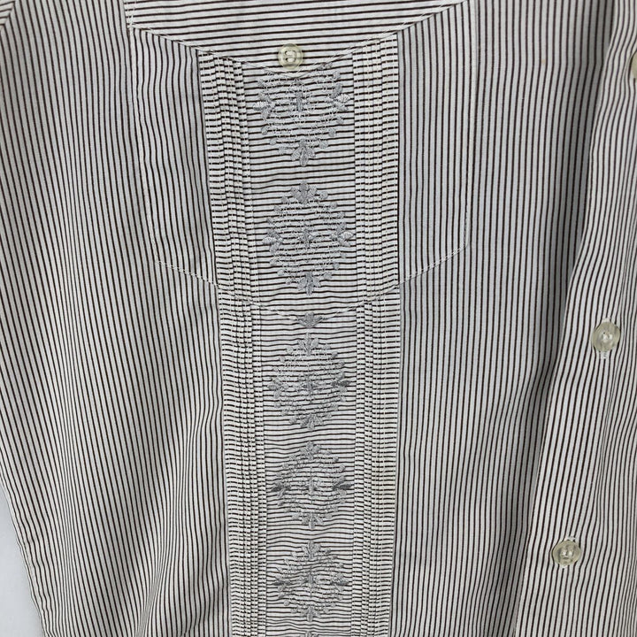 90'S ROMANI Embroidered Stripe Pattern Short-Sleeve Open Collar Mexican Shirt Cuban Shirt Box Shirt Men's Size M polyester white type Vintage Second Hand