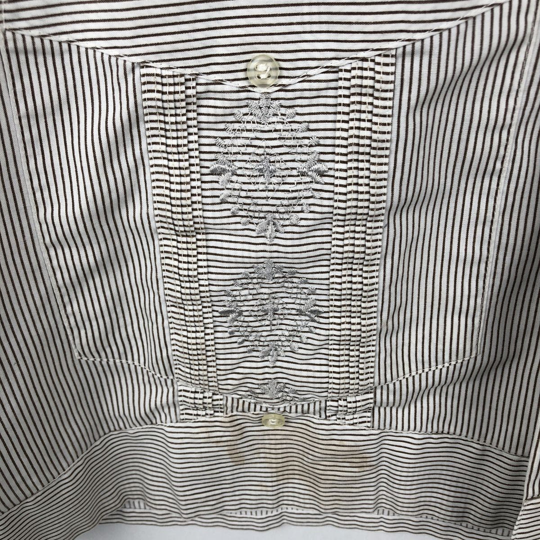 90'S ROMANI Embroidered Stripe Pattern Short-Sleeve Open Collar Mexican Shirt Cuban Shirt Box Shirt Men's Size M polyester white type Vintage Second Hand