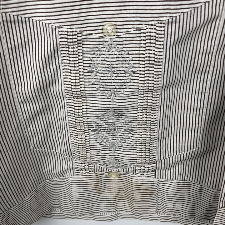 90'S ROMANI Embroidered Stripe Pattern Short-Sleeve Open Collar Mexican Shirt Cuban Shirt Box Shirt Men's Size M polyester white type Vintage Second Hand