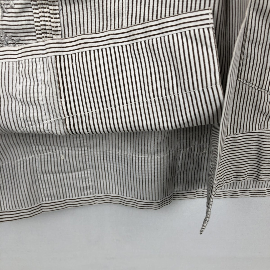 90'S ROMANI Embroidered Stripe Pattern Short-Sleeve Open Collar Mexican Shirt Cuban Shirt Box Shirt Men's Size M polyester white type Vintage Second Hand