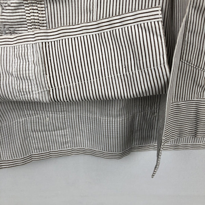 90'S ROMANI Embroidered Stripe Pattern Short-Sleeve Open Collar Mexican Shirt Cuban Shirt Box Shirt Men's Size M polyester white type Vintage Second Hand