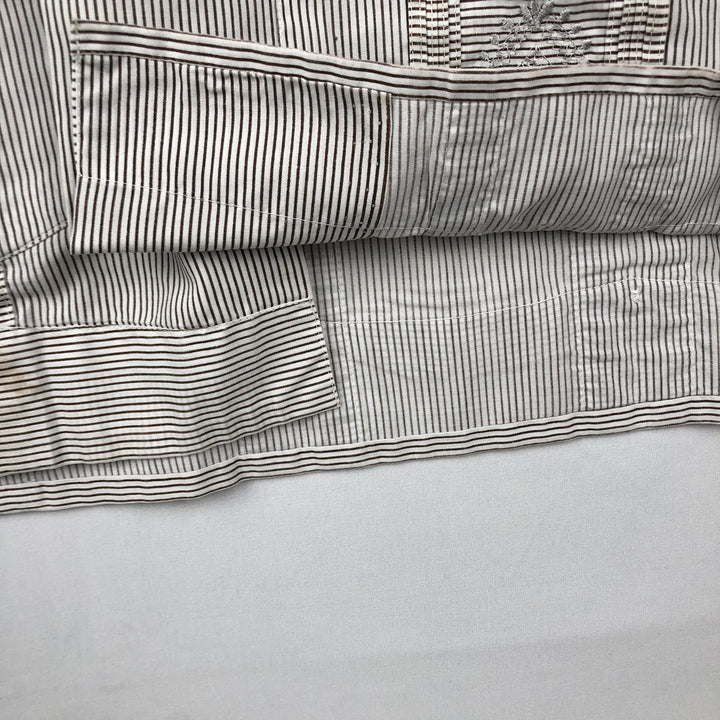 90'S ROMANI Embroidered Stripe Pattern Short-Sleeve Open Collar Mexican Shirt Cuban Shirt Box Shirt Men's Size M polyester white type Vintage Second Hand