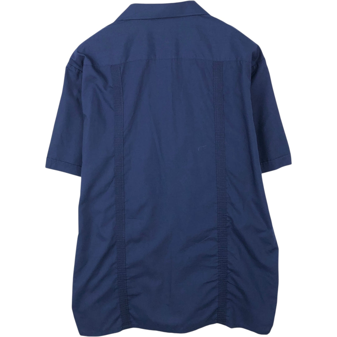OMEGA Short-Sleeve Open-Collar Mexican Shirt, Cuban Shirt, Boxy Shirt, Men's Size XL cotton blue type Vintage Second Hand
