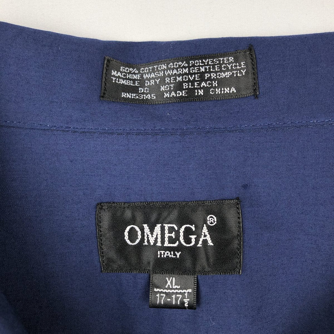 OMEGA Short-Sleeve Open-Collar Mexican Shirt, Cuban Shirt, Boxy Shirt, Men's Size XL cotton blue type Vintage Second Hand