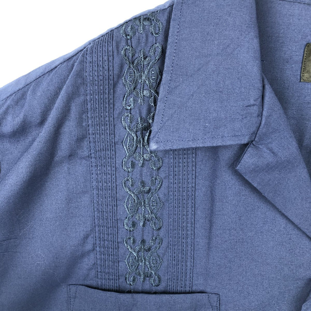 OMEGA Short-Sleeve Open-Collar Mexican Shirt, Cuban Shirt, Boxy Shirt, Men's Size XL cotton blue type Vintage Second Hand