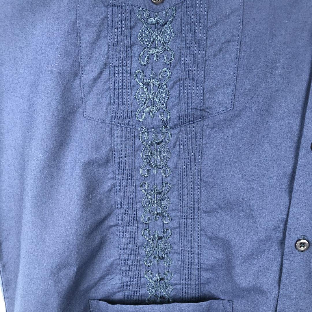 OMEGA Short-Sleeve Open-Collar Mexican Shirt, Cuban Shirt, Boxy Shirt, Men's Size XL cotton blue type Vintage Second Hand