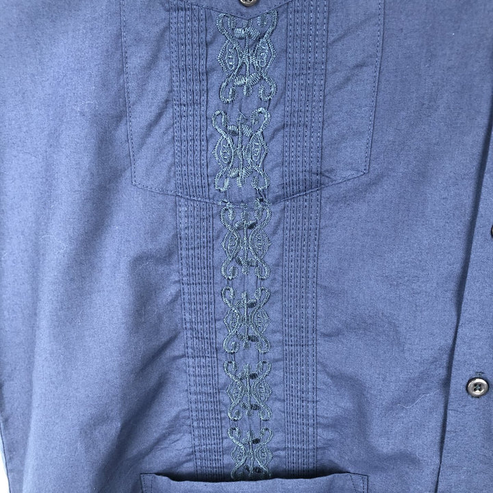 OMEGA Short-Sleeve Open-Collar Mexican Shirt, Cuban Shirt, Boxy Shirt, Men's Size XL cotton blue type Vintage Second Hand