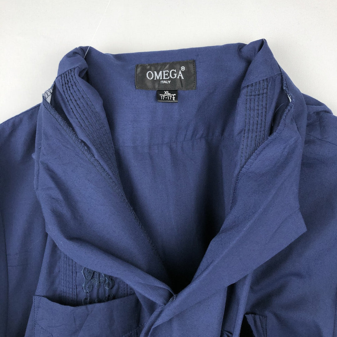 OMEGA Short-Sleeve Open-Collar Mexican Shirt, Cuban Shirt, Boxy Shirt, Men's Size XL cotton blue type Vintage Second Hand