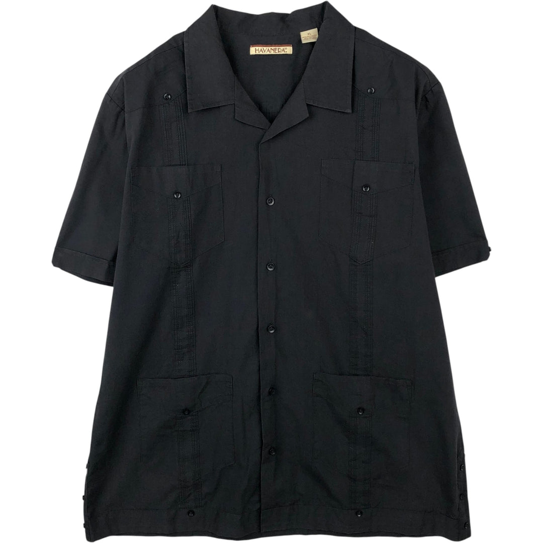 HAVANERA Short-Sleeve Open-Collar Mexican Shirt, Cuban Shirt, Boxy Shirt, Men's Size XL (approx.) polyester black type Vintage Second Hand