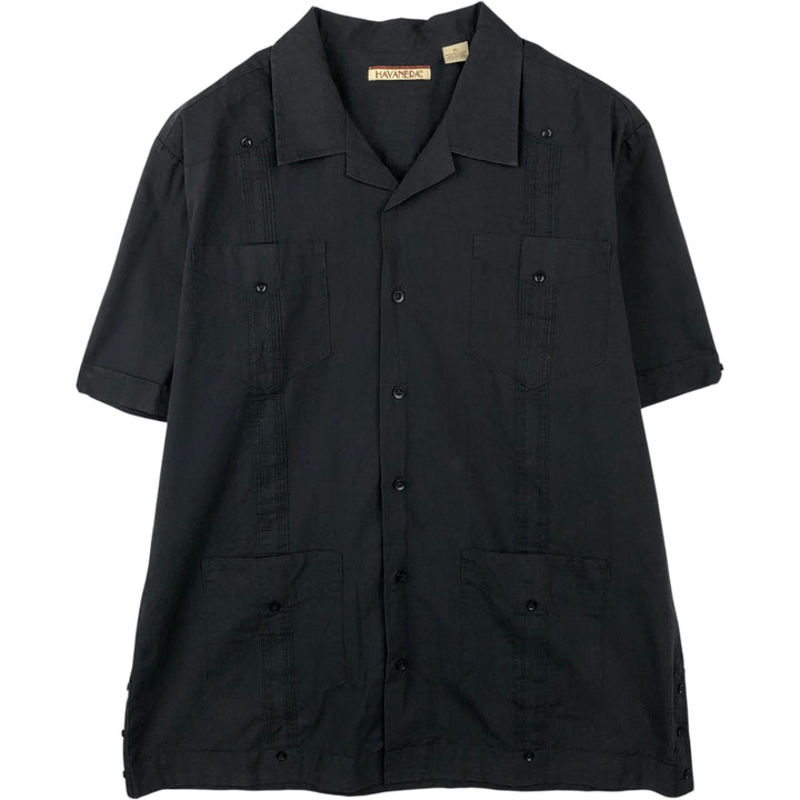 HAVANERA Short-Sleeve Open-Collar Mexican Shirt, Cuban Shirt, Boxy Shirt, Men's Size XL (approx.) polyester black type Vintage Second Hand