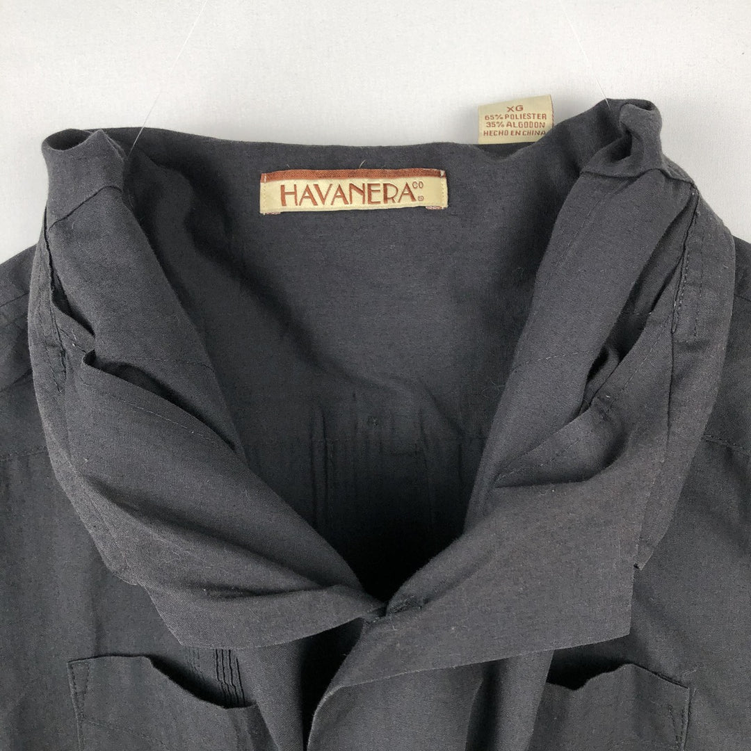 HAVANERA Short-Sleeve Open-Collar Mexican Shirt, Cuban Shirt, Boxy Shirt, Men's Size XL (approx.) polyester black type Vintage Second Hand