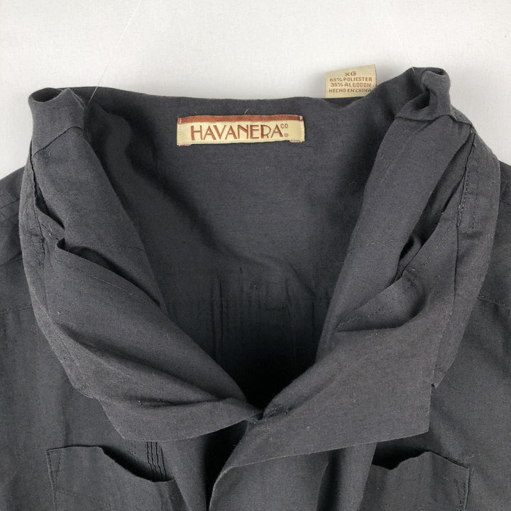 HAVANERA Short-Sleeve Open-Collar Mexican Shirt, Cuban Shirt, Boxy Shirt, Men's Size XL (approx.) polyester black type Vintage Second Hand