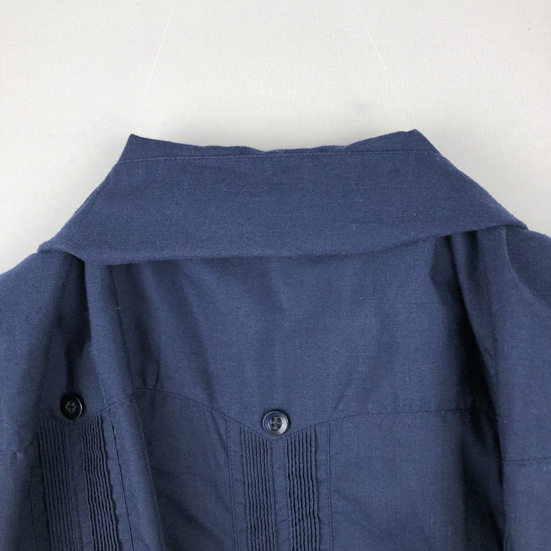 ~90'S GUAYABERAS YUCATECAS Open Collar Short Sleeve Open Collar Mexican Shirt Cuban Shirt Box Shirt cotton navy blue type Vintage Second Hand