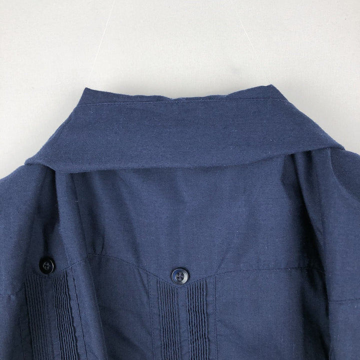 ~90'S GUAYABERAS YUCATECAS Open Collar Short Sleeve Open Collar Mexican Shirt Cuban Shirt Box Shirt cotton navy blue type Vintage Second Hand