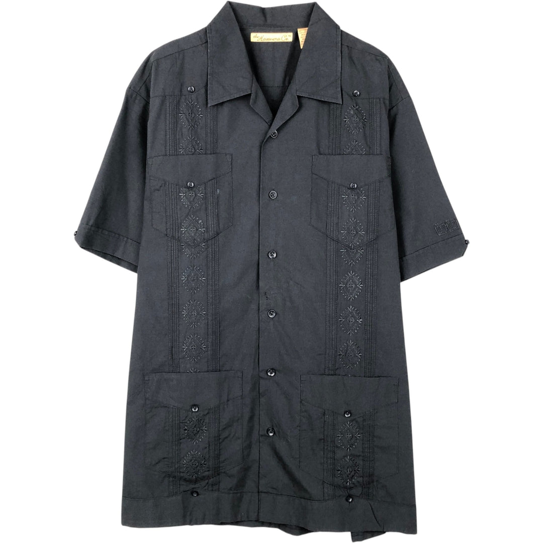 The Havanera Shirt Co. Short-sleeved open-collar Mexican shirt, Cuban shirt, boxy shirt, men's size M. polyester black type Vintage Second Hand