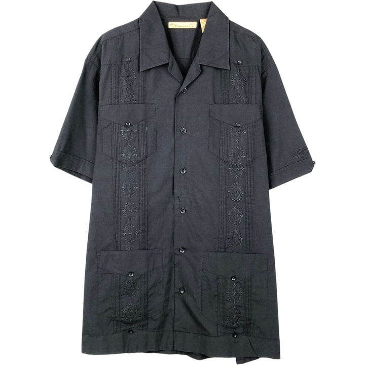 The Havanera Shirt Co. Short-sleeved open-collar Mexican shirt, Cuban shirt, boxy shirt, men's size M. polyester black type Vintage Second Hand