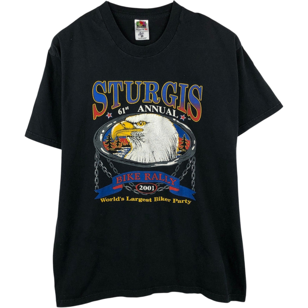 2000'S Fruit of the Loom Eagle Pattern Motorcycle T-Shirt, Men's Size XL (approx.) cotton black type Vintage Second Hand