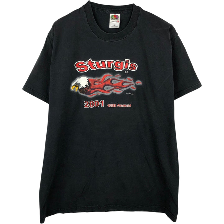2000'S Fruit of the Loom Eagle Pattern Fire Pattern Motorcycle T-Shirt, Men's Size XL (approx.) cotton black type Vintage Second Hand