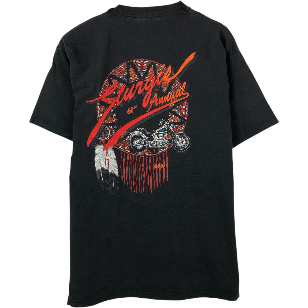 2000'S Fruit of the Loom Eagle Pattern Fire Pattern Motorcycle T-Shirt, Men's Size XL (approx.) cotton black type Vintage Second Hand