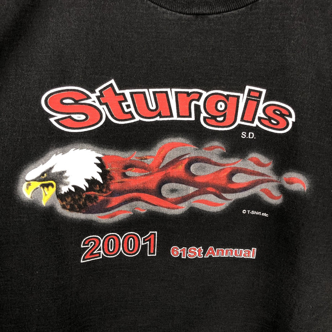 2000'S Fruit of the Loom Eagle Pattern Fire Pattern Motorcycle T-Shirt, Men's Size XL (approx.) cotton black type Vintage Second Hand