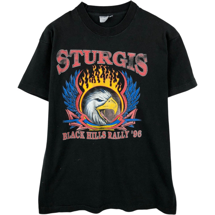 ~90'S Eagle Pattern Fire Pattern Motorcycle T-Shirt Men's Size L (Equivalent) Vintage cotton black type Vintage Second Hand