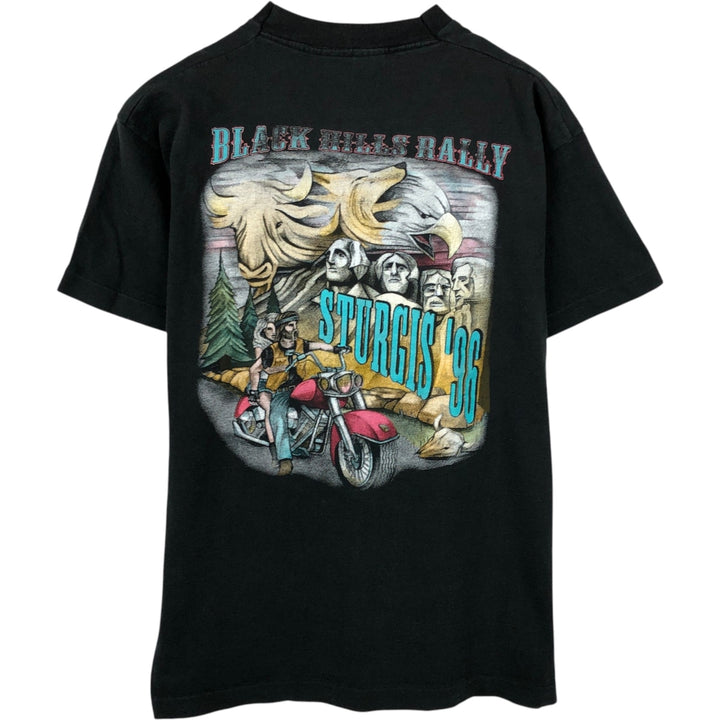 ~90'S Eagle Pattern Fire Pattern Motorcycle T-Shirt Men's Size L (Equivalent) Vintage cotton black type Vintage Second Hand