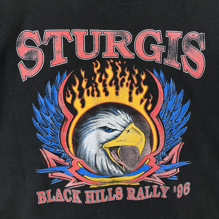 ~90'S Eagle Pattern Fire Pattern Motorcycle T-Shirt Men's Size L (Equivalent) Vintage cotton black type Vintage Second Hand