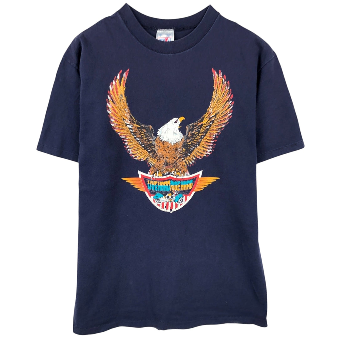 90'S STURTEE Eagle Pattern Motorcycle T-Shirt, Made in USA, Men's Size L (Equivalent), Vintage cotton navy blue type Vintage Second Hand