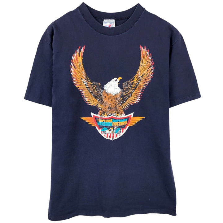 90'S STURTEE Eagle Pattern Motorcycle T-Shirt, Made in USA, Men's Size L (Equivalent), Vintage cotton navy blue type Vintage Second Hand
