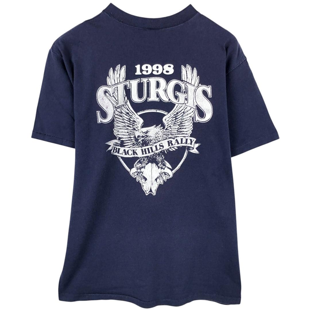 90'S STURTEE Eagle Pattern Motorcycle T-Shirt, Made in USA, Men's Size L (Equivalent), Vintage cotton navy blue type Vintage Second Hand