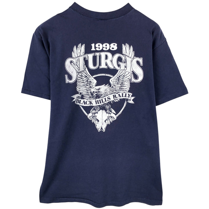 90'S STURTEE Eagle Pattern Motorcycle T-Shirt, Made in USA, Men's Size L (Equivalent), Vintage cotton navy blue type Vintage Second Hand