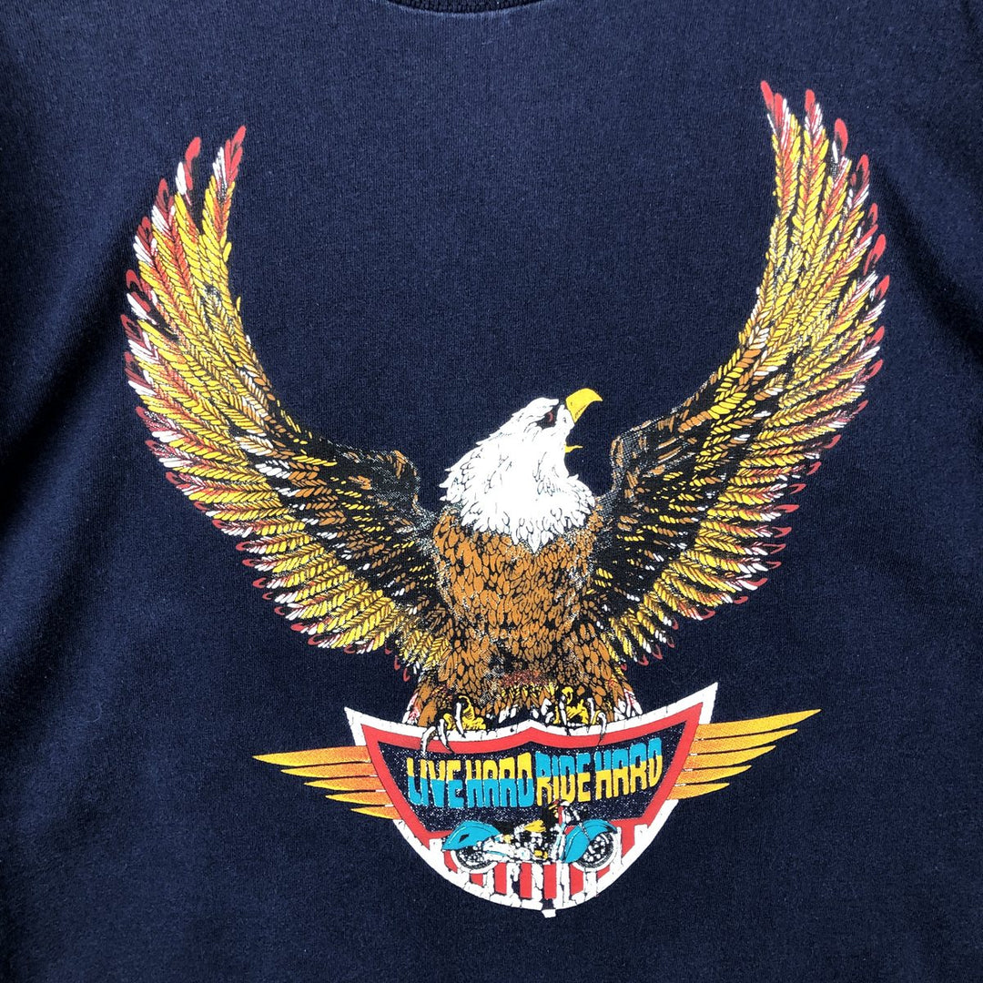 90'S STURTEE Eagle Pattern Motorcycle T-Shirt, Made in USA, Men's Size L (Equivalent), Vintage cotton navy blue type Vintage Second Hand
