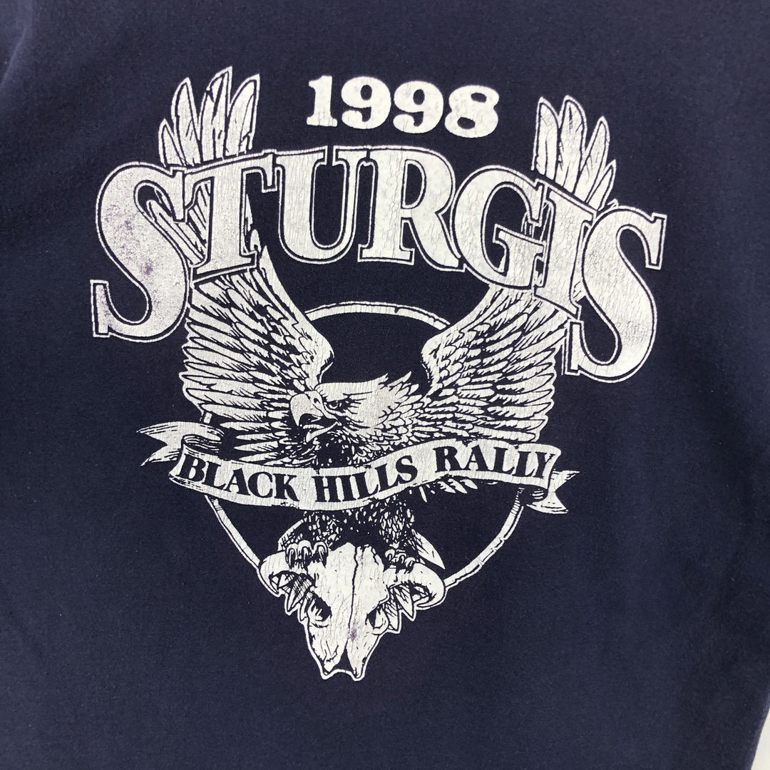 90'S STURTEE Eagle Pattern Motorcycle T-Shirt, Made in USA, Men's Size L (Equivalent), Vintage cotton navy blue type Vintage Second Hand