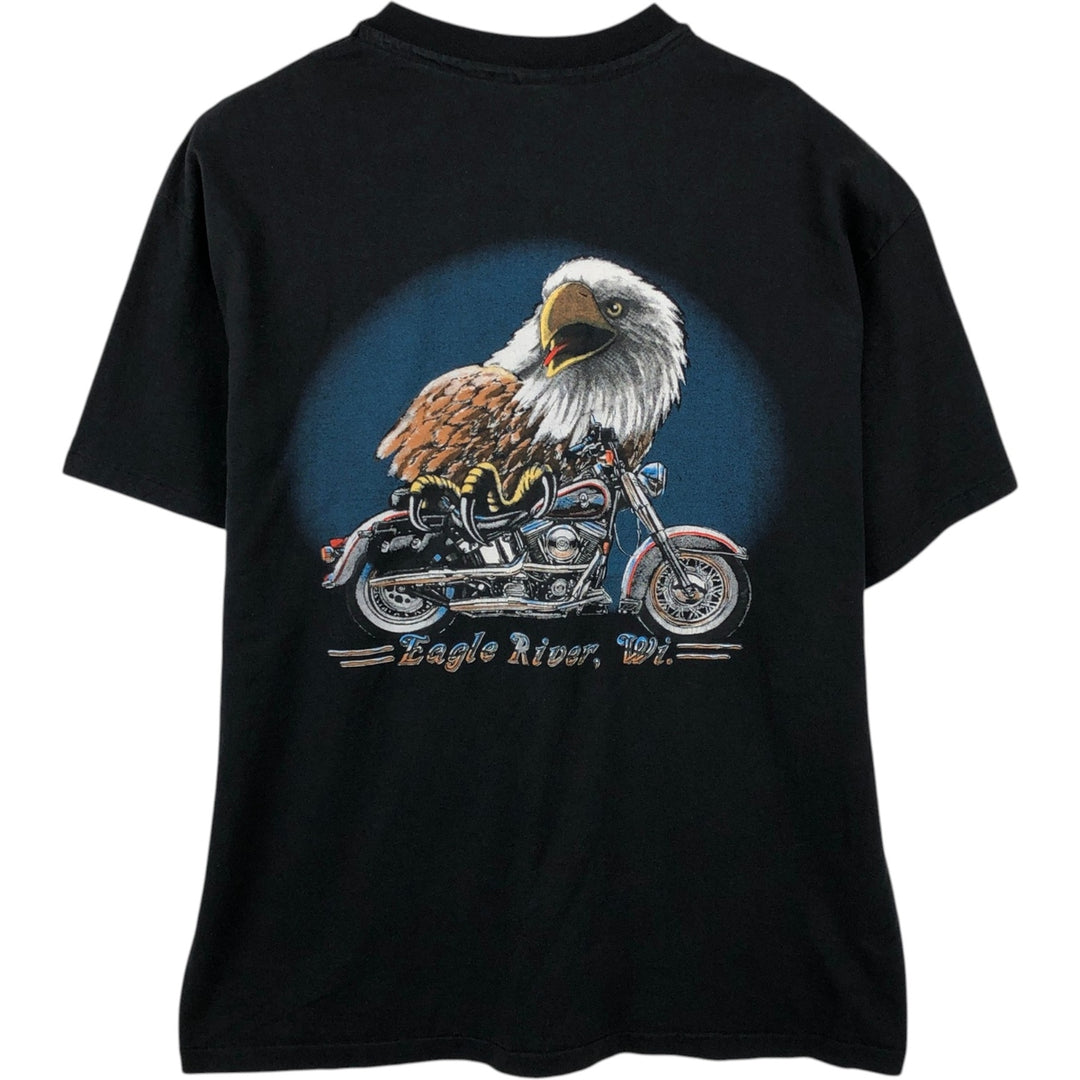 ~90'S Eagle Pattern Motorcycle T-Shirt, Men's Size L (Equivalent), Vintage unclear black type Vintage Second Hand