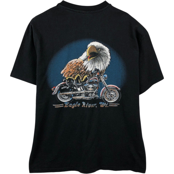 ~90'S Eagle Pattern Motorcycle T-Shirt, Men's Size L (Equivalent), Vintage unclear black type Vintage Second Hand