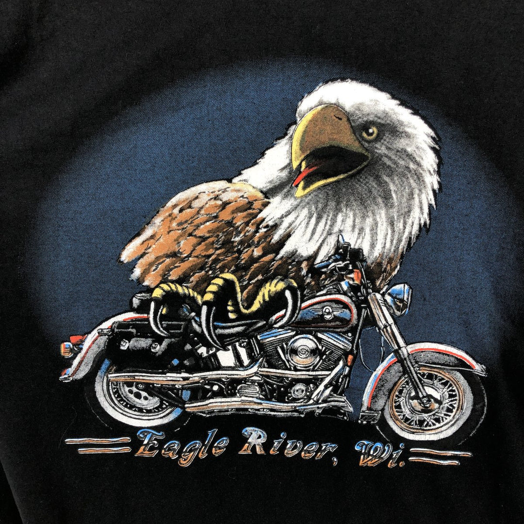 ~90'S Eagle Pattern Motorcycle T-Shirt, Men's Size L (Equivalent), Vintage unclear black type Vintage Second Hand