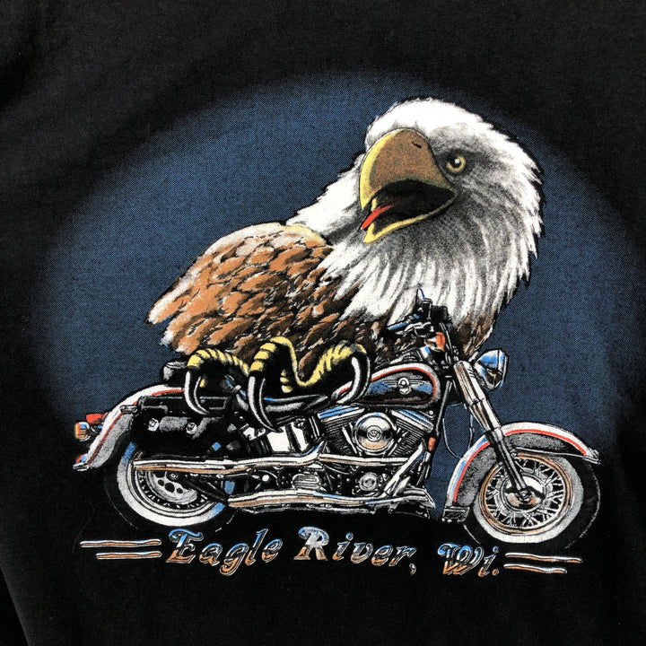 ~90'S Eagle Pattern Motorcycle T-Shirt, Men's Size L (Equivalent), Vintage unclear black type Vintage Second Hand