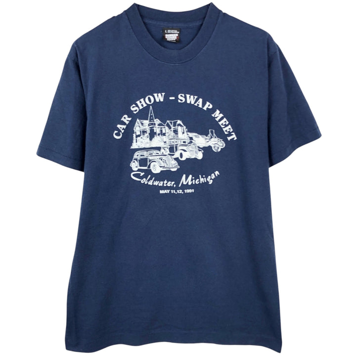 90'S SCREEN STARS Printed T-shirt Made in USA Men's L Vintage cotton navy blue type Vintage Second Hand