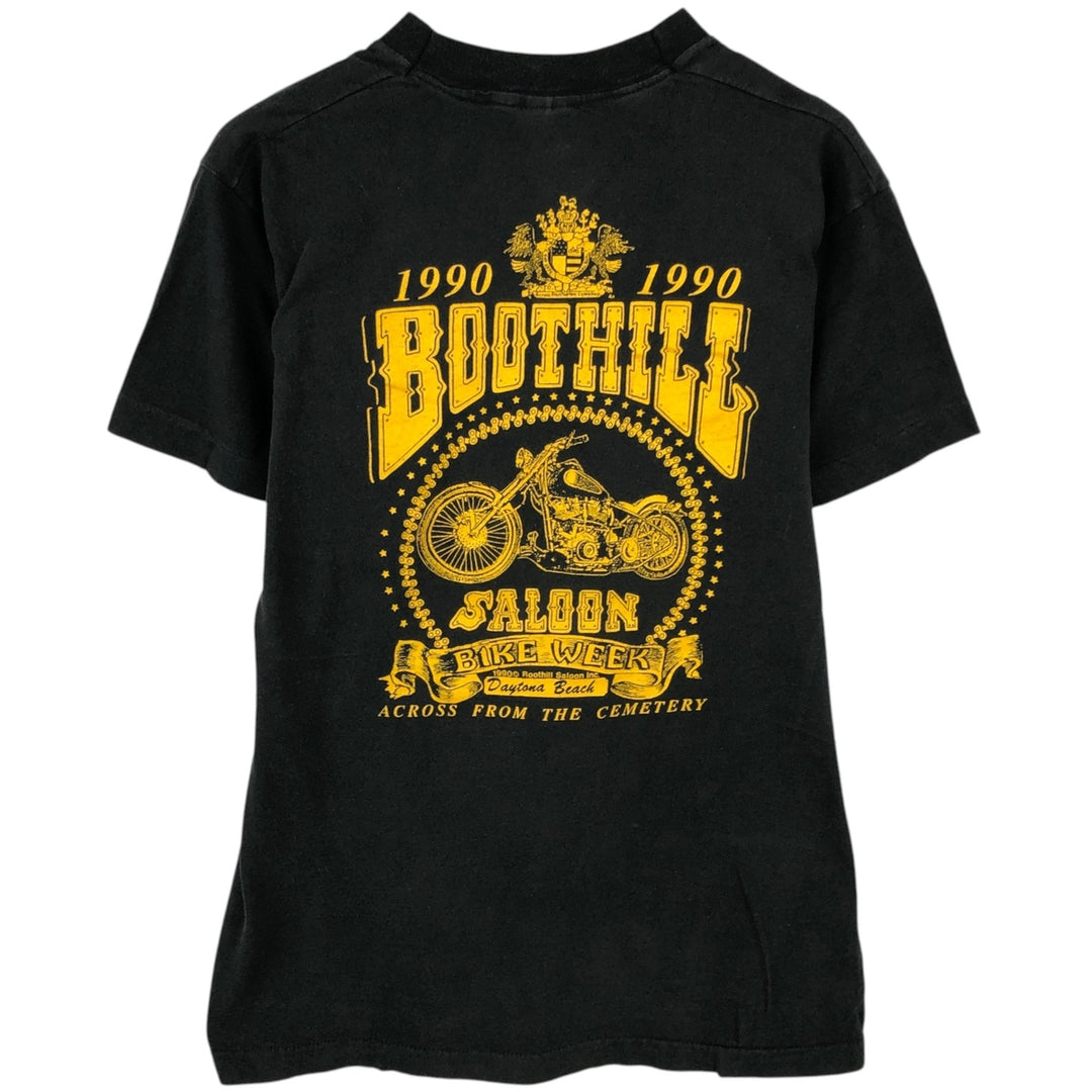 90'S Fruit of the Loom Boothill Saloon Motorcycle T-shirt, Made in USA, Men's Size L (approx.), Vintage cotton black type Vintage Second Hand