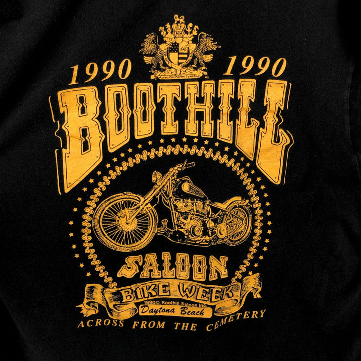 90'S Fruit of the Loom Boothill Saloon Motorcycle T-shirt, Made in USA, Men's Size L (approx.), Vintage cotton black type Vintage Second Hand
