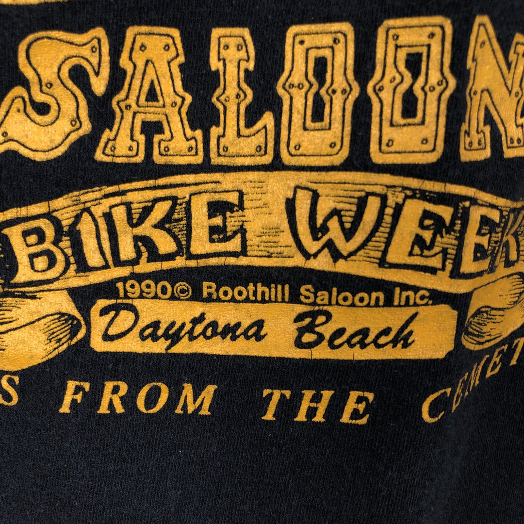 90'S Fruit of the Loom Boothill Saloon Motorcycle T-shirt, Made in USA, Men's Size L (approx.), Vintage cotton black type Vintage Second Hand