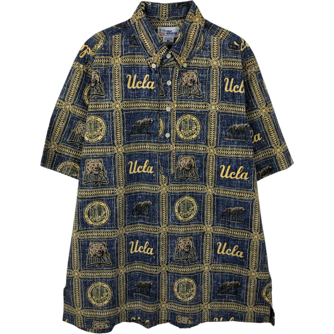 90'S Reyn Spooner University of California, Los Angeles Bikini Tag All-Over Print Pullover Button-Down Aloha Shirt cotton navy blue type Vintage Second Hand
