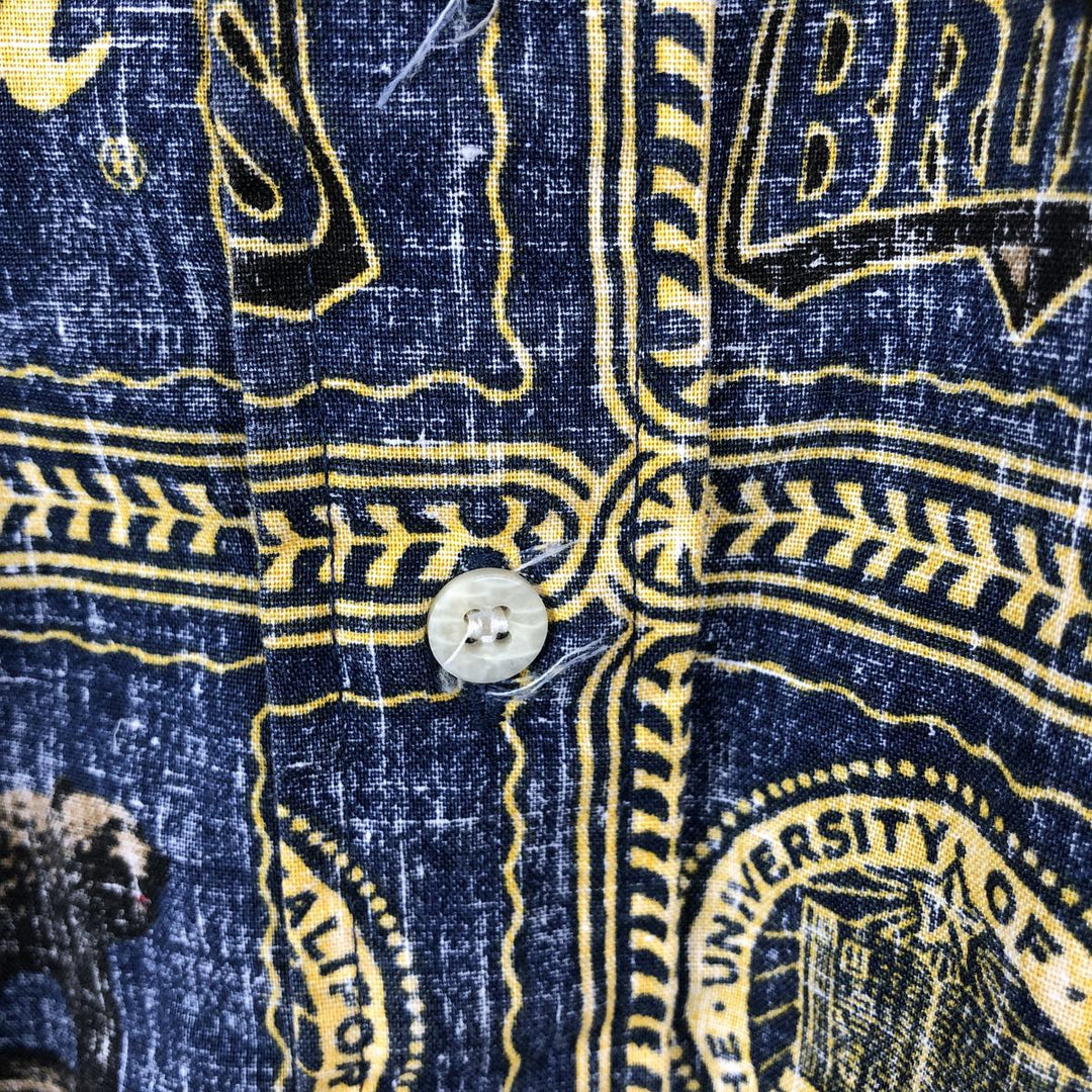 90'S Reyn Spooner University of California, Los Angeles Bikini Tag All-Over Print Pullover Button-Down Aloha Shirt cotton navy blue type Vintage Second Hand