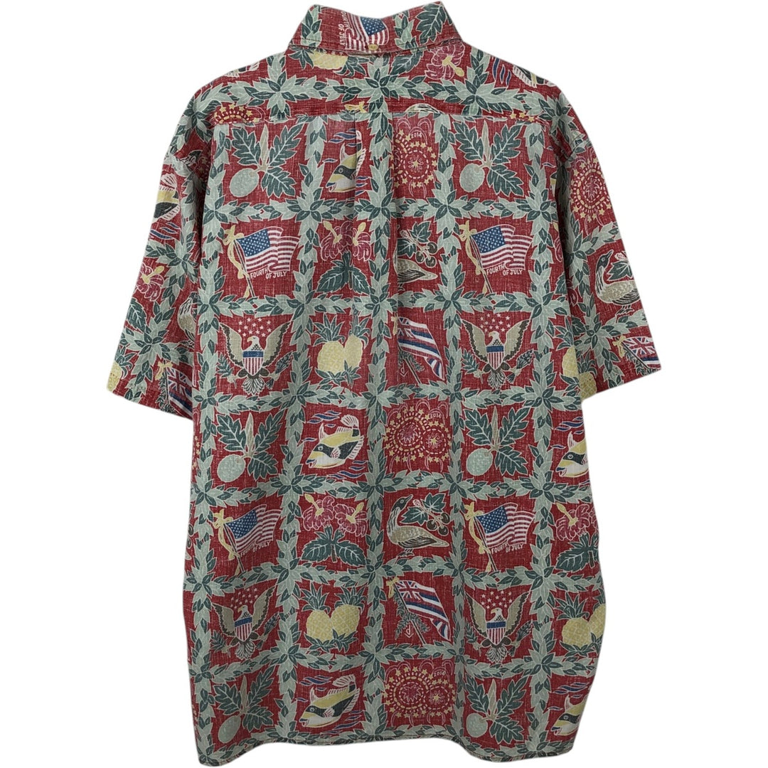 90'S Reyn Spooner Dietrich Varez all-over print American flag button-down Hawaiian Aloha shirt, boxy style, men's size M (approx.) cotton red type Vintage Second Hand