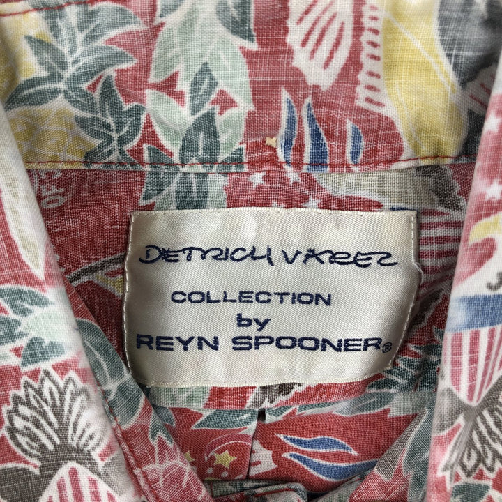 90'S Reyn Spooner Dietrich Varez all-over print American flag button-down Hawaiian Aloha shirt, boxy style, men's size M (approx.) cotton red type Vintage Second Hand