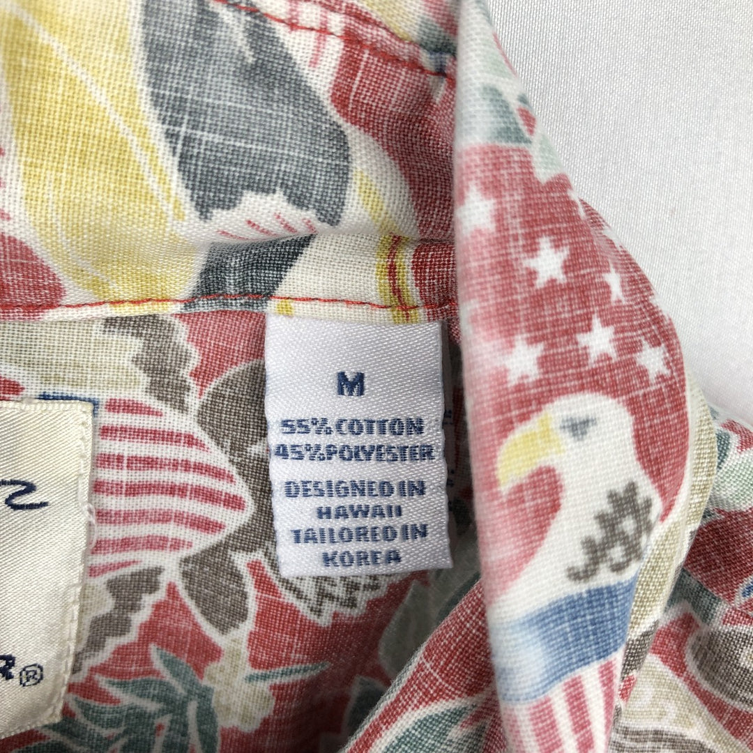90'S Reyn Spooner Dietrich Varez all-over print American flag button-down Hawaiian Aloha shirt, boxy style, men's size M (approx.) cotton red type Vintage Second Hand