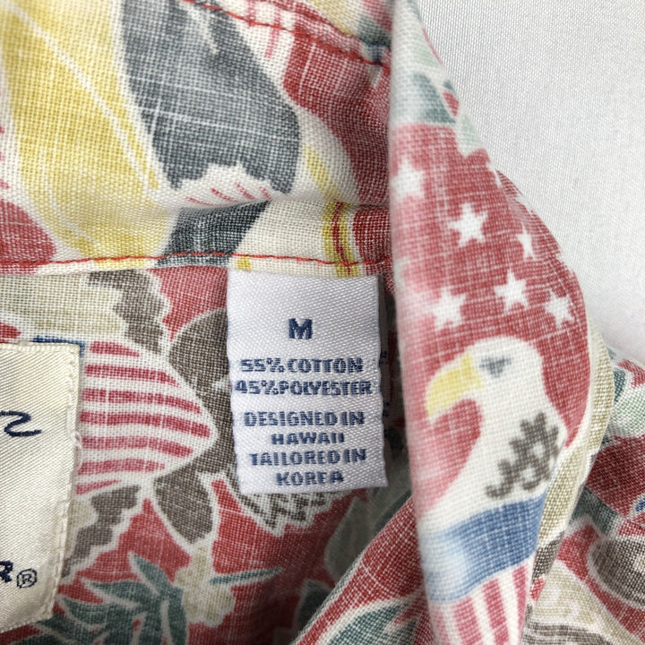 90'S Reyn Spooner Dietrich Varez all-over print American flag button-down Hawaiian Aloha shirt, boxy style, men's size M (approx.) cotton red type Vintage Second Hand