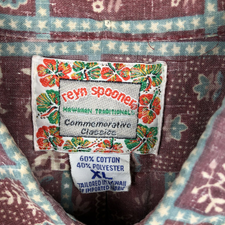 90'S Reyn Spooner Commemorative Classics all-over print button-down Hawaiian Aloha shirt, boxy shirt, made in Hawaii. cotton red type reddish brown Vintage Second Hand